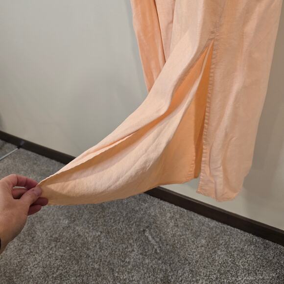 Women's DKNY Peach V-Neck Linen Blend Maxi Dress Side Slits | Size Medium - Picture 5 of 9